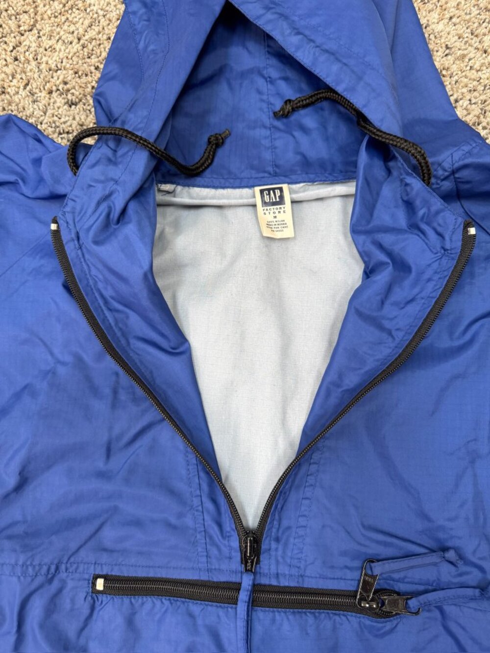 Vintage GAP Factory Store Anorak Men’s M Blue Hooded Made in Russia Ripstop - Picture 4 of 13